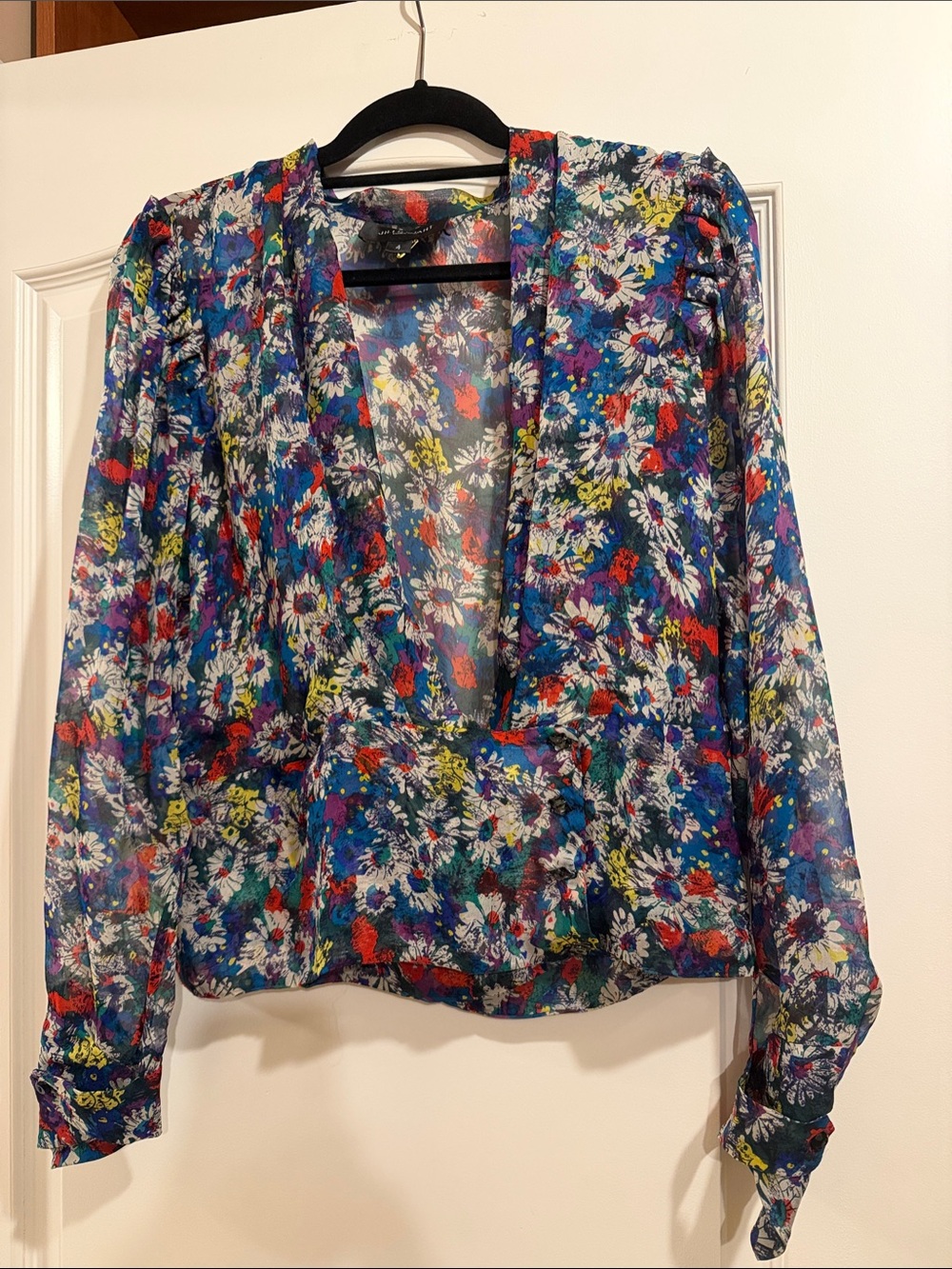 Jill Stuart Women's Silk Floral V-Neck Blouse - Blue Multi
